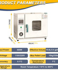 Heavy Duty Horizontal Lab Convection Oven With Digital Temp Control 300 Fahrenheit Flexible Range, 15.6L capacity, front view with control panel.