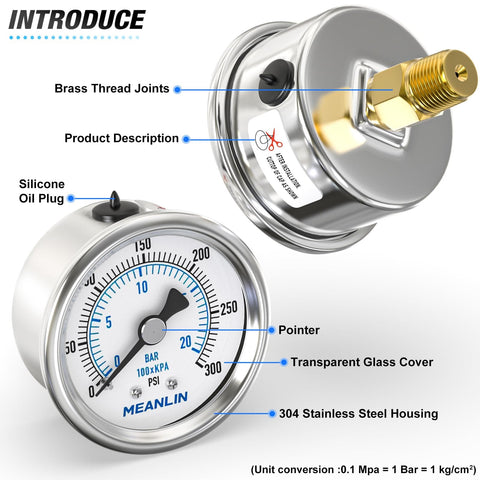 Components of Stainless Steel Dry Pressure Gauge Heavy Duty 0 To 300 Psi One Quarter Inch NPT Center Back Mount 2 Inch Dial Waterproof