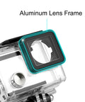 Close-up of Waterproof GoPro Hero 3 3 Plus 4 Case Underwater Housing 131ft IP68 with aluminum lens frame for scuba diving