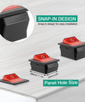 Two Pack DPST Four Pin Two Position On Off Boat Rocker Toggle Switches With Durable Nylon PA66 Housing Anti Corrosion And Anti Acid Easy Buckle Mounting For Marine Electrical Systems, snap-in panel size 29x22mm