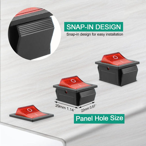 Two Pack DPST Four Pin Two Position On Off Boat Rocker Toggle Switches With Durable Nylon PA66 Housing Anti Corrosion And Anti Acid Easy Buckle Mounting For Marine Electrical Systems, snap-in panel size 29x22mm