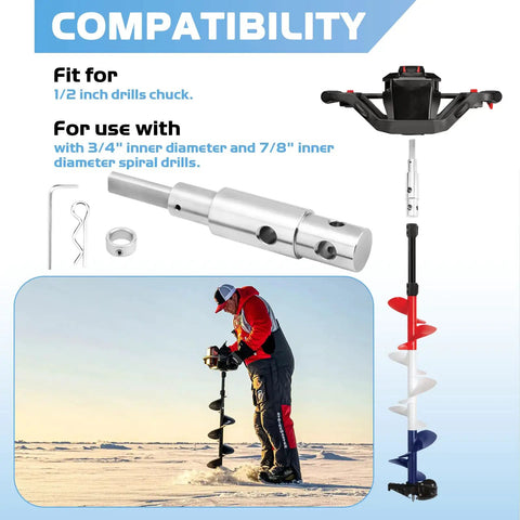 Two Stage Auger Drill Adapter For 1/2 Inch Hand Drills And 3/4 To 7/8 Inch Augers, Lock Collar, R Clip, L Shaped Wrench, Hole Digger For Garden Planting, Easy Hole Digging, Durable Attachment For Landscaping Projects