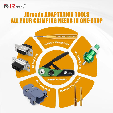 Top Notch 20 AWG Gold Plated DB9 Pins Sockets With Crimp Terminals And Pin Removal Tool For DRK-D Sub Connectors shown in a tool display.