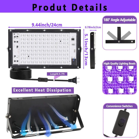 Diagram of 60W UV Screen Printing Exposure Light With Adjustable Stand Pro Grade Kit showing dimensions and features.
