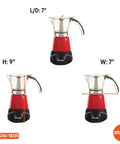 Kickstart Your Day With This Dope Compact Electric Espresso Coffee Maker Featuring A Seriously Cool Touch Handle And Versatile 3 6 Cup Capacity For Quick Perky Shots In Bold Red - dimensions 7x7x9 inches.
