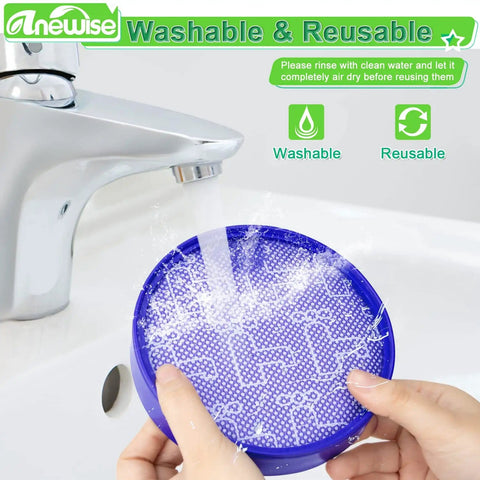 Replacement Filter Kit For Dyson DC25 Vacuum Ball Series With Washable Pre Motor Filter being rinsed under faucet