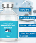 3-pack of 50 ml clear premium glass reconstitution solution vials for research use only, USA-made