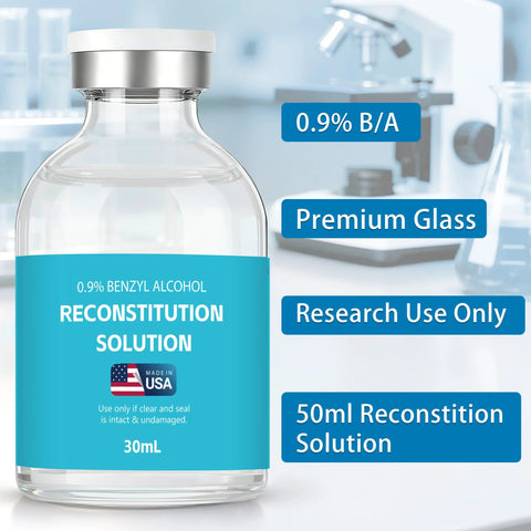 3-pack of 50 ml clear premium glass reconstitution solution vials for research use only, USA-made