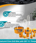 Diamond Core Drill Bits Set Of Two One Quarter Inch Tile Hole Saw For Porcelain Ceramic Marble And Granite Dry Or Wet Use Durable Diamond Bit For Precise Holes In Tile Stone with 5/8-11 thread displayed.