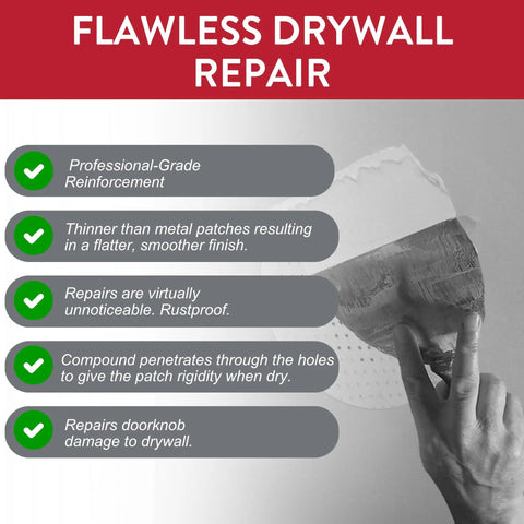 Ultra Patch Drywall Repair Kit For Fast Holes Up To Three Inches being applied to wall for a smooth repair finish