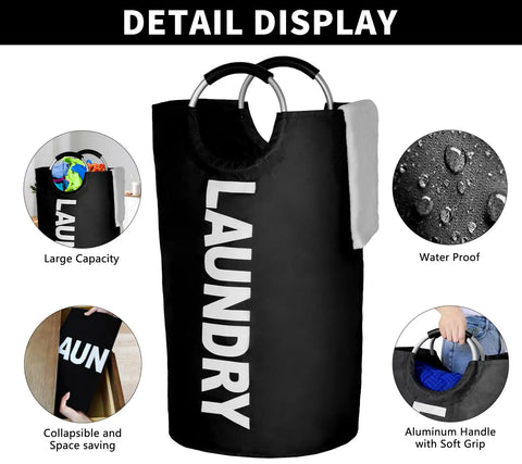 X Large 115L Collapsible Laundry Basket Stand Up Hamper Two Pack Black And Dark Grey With Padded Handles detail features