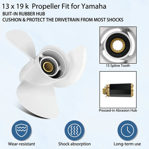 13x19 Aluminum Outboard Propeller For Yamaha Engines 60HP Through 130HP Right Hand 3 Blade 15 Spline White Boat Propeller Built From Durable Aluminum For Quick Acceleration And Bang For Buck Performance
