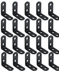 20 Pieces L Corner Brackets Black Heavy Duty 1.6 By 1.6 Inch 4 By 4 cm Right Angle Shelf Supports for Wood Furniture and Home Repairs Thickened Steel Braces, arranged in three rows