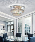 K9 Crystal Chandelier Two Tier Flush Mount With Five Lights For Bedroom Dining Living Room Modern Ceiling Fixture Hand Picked Crystals LED Compatible 9In High 16In Diameter Bulbs Not Included in modern living room