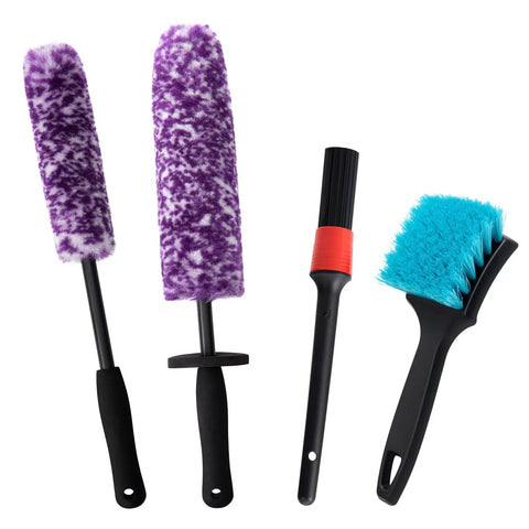 4 Pack Wheel And Tire Cleaning Brush Kit For Cars, Motorcycles, RVs And Trucks, Ultra Soft Synthetic Woolies, 360 Bendable Bristles, No Spatter, Includes Stiff Tire Brush And Soft Detailing Brush For Rims, Hubs And A Next Level Clean, four brushes