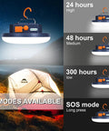 Dual Pack 10000mAh Rechargeable Tent Light With 3000LM Output, 6500K Bright White shown with multiple light modes and tent