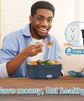Man enjoying meal with Hot On The Go Electric Lunch Box Heats Your Meal Anywhere 80W Portable Food Warmer 110V in home setting