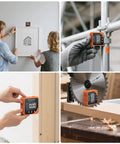 Heavy Duty Digital Angle Finder Torpedo Level Featuring A Dead On Magnetic Mount Plus Super Precise Zero To Ninety Degree Readings For Real Deal Carpentry And Gnarly Builds in use for framing and sawing.
