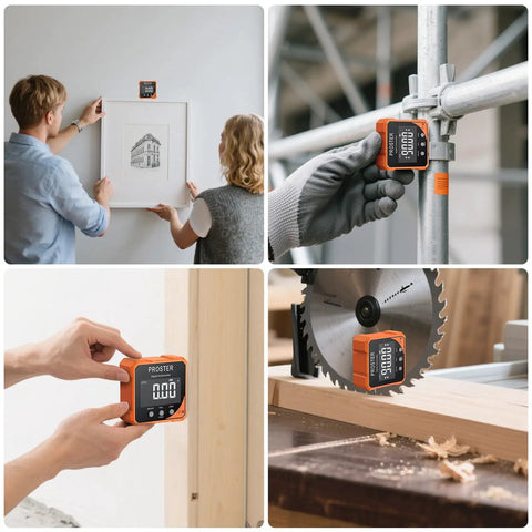 Heavy Duty Digital Angle Finder Torpedo Level Featuring A Dead On Magnetic Mount Plus Super Precise Zero To Ninety Degree Readings For Real Deal Carpentry And Gnarly Builds in use for framing and sawing.