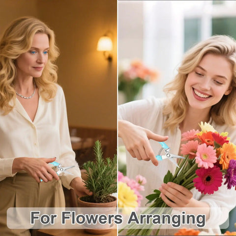 Two Pack Pruning Shears With Stainless Steel Blades used for flower arranging, showing ergonomic grip and lightweight design