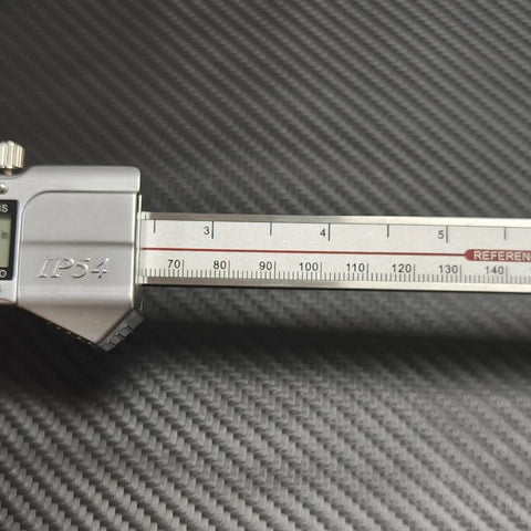 Digital Double Hook Depth Caliper With 6 Inch Base IP54 Waterproof Stainless Steel Depth Gauge on carbon fiber surface