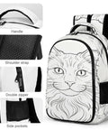 Long Fluffy Hair Feline Outline Print Unisex Backpack with side pockets, sturdy zipper, and handle details