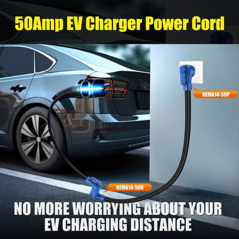 Heavy Duty 50 Amp Rv Ev Extension Cord Nema 14 50P To 14 50R 3Ft Power Cable for EV charging with smooth plug.