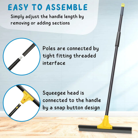 Heavy Duty Floor Squeegee Broom Workhorse With 18 Inch Rubber Blade And 60 Inch Long Handle For Streak Free Cleaning On Glass Tile Shower Doors Windows Garage Concrete Deck And More