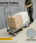 Heavy Duty Steel U Boat Cart 2000 Lb Capacity Platform Truck Dolly with boxes and smooth rolling wheels in use.