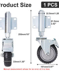 Heavy Duty Gate Support Wheel That Handles Weight Like A Champ And Rolls Buttery Smooth With Spring Loading And Foot Brake Ideal For Wood Or Metal Yards Rated 170 Lbs Zero Hiccups Daily, showing size measurements and steel hub.