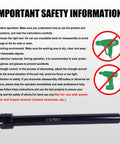 CXPRO inner tie rod removal tool tube, black, front view showing safety information graphic on white background