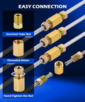 Ditch The Guesswork With A Pro Grade Three Sixteenth Inch Brake Line Flaring Kit showing easy connection with fittings and unions.