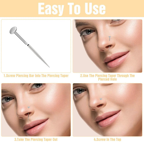 Piercing Taper Ball Grabber Tool For Easy Jewelry Swaps And Insertion demonstrated in nose piercing with steps shown
