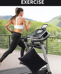 Travel Laundry Bag Set 2 Pack for Dirty Clothes and Swimwear hanging on treadmill with woman exercising outdoors