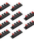 10pcs 4 Way Spring Terminal Clip Push Release Connector Plate for Speaker Wire Strip Block WP4-7, Red Black Polarity Coding