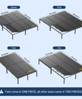 Image showing dimensions for queen, king, twin, and full sizes of Built Different Queen Size Bunkie Board rock solid mattress foundation.