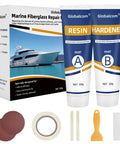 Fiberglass Boat Repair Kit White Gel Coat And Epoxy Filler For Boats with resin, hardener, and tools for marine repair