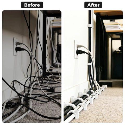 Before and after of 200 Pcs Nail In Cable Clips White For Ethernet Coax And Speaker Cables Wire Wall Clips Self Nail In 7mm Cat6