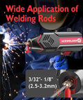 Welder using Beast Portable 110V Handheld Arc Welder With 120A Output IGBT Inverter, sparks flying, focus on welding rods application