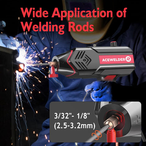 Welder using Beast Portable 110V Handheld Arc Welder With 120A Output IGBT Inverter, sparks flying, focus on welding rods application
