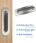 Stainless Steel Oval Recessed Sliding Door Flush Pull Handle 120mm By 40mm Brushed Satin Nickel Finish 304 Stainless Steel For Pocket Doors