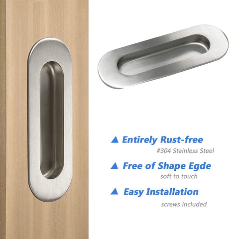 Stainless Steel Oval Recessed Sliding Door Flush Pull Handle 120mm By 40mm Brushed Satin Nickel Finish 304 Stainless Steel For Pocket Doors