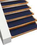 Set Of 15 Skid-Resistant Carpet Stair Treads Navy Blue 9 Inch By 36 Inch Non Slip Backing On Wooden Stairs