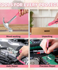 39 Piece Household Tool Set For Home, Garage, Office And Dorm Pink, Pro Grade DIY Essentials showing tools for various repairs.