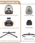 Comparison of Dark Gray Wicker Egg Chair With Stand For Indoor Outdoor Use showing size, seat comfort, and base stability features.
