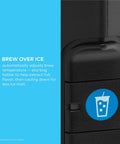 Close-up of Brew Over Ice button on Barista Style Single Serve Coffee Maker With Built In Milk Frother For Hot Or Iced Lattes And Cappuccinos, Three Brew Sizes, Two Oz Shot Button, Works With Any K Cup Pod, Black.