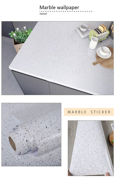 White Glossy Marble Contact Paper Self Adhesive Peel and Stick Wallpaper on kitchen countertop