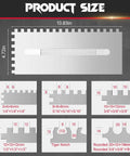 Diagram showing dimensions of Pro Grade Versatile Tile Trowel Set with 6 interchangeable notched blades for tile installation.