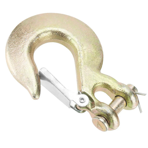2 Pack 1/2 Inch G70 Forged Steel Clevis Grab Hook With Safety Latch, zinc plated, heavy-duty towing hook for winch chains.