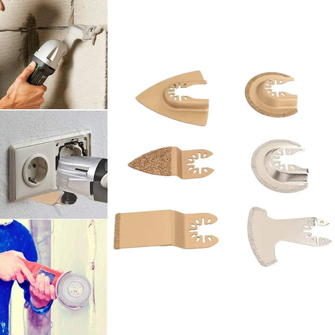 Six Piece Oscillating Saw Blade Set With Diamond Cemented Carbide Blades For Ceramics Tile Concrete Polishing DIY Friendly Pro Grade